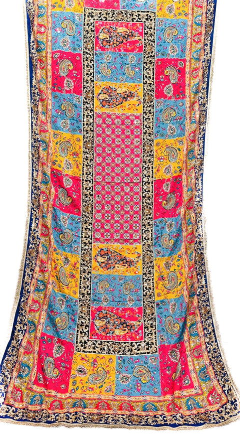 Pakistani Multicoloured printed with embroidery & original Mirror work Dupatta with stone work (Heavy Dupatta)