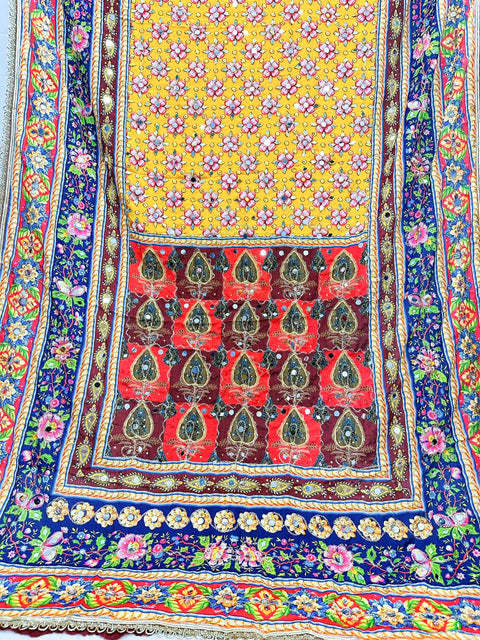 Pakistani Multicoloured printed with embroidery & original Mirror work Dupatta with stone work (Heavy Dupatta)