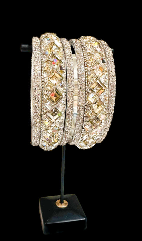 Beautiful fine stone with Crystal stone Brass Bangles set (customised with plain Velvet or Metal Bangles )