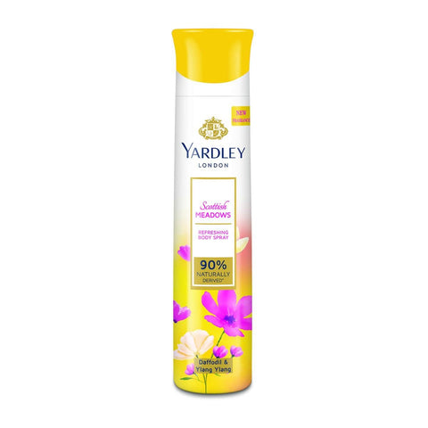 Yardley London Scottish Meadows Refreshing Body Spray| Daffodil & Ylang Ylang Fragrance| Deodorant Body Spray For Daily Use| Deodorant For Women| 90% Naturally Derived| 150ml
