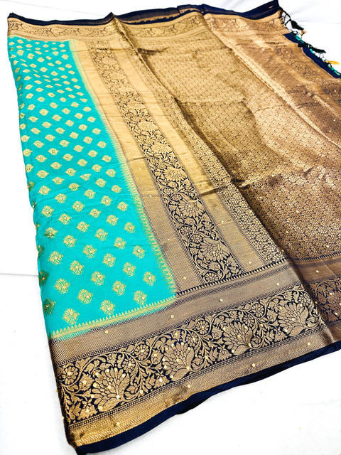 Art Silk Saree With Beautiful Stone Work With Contrast Pallu And Blouse