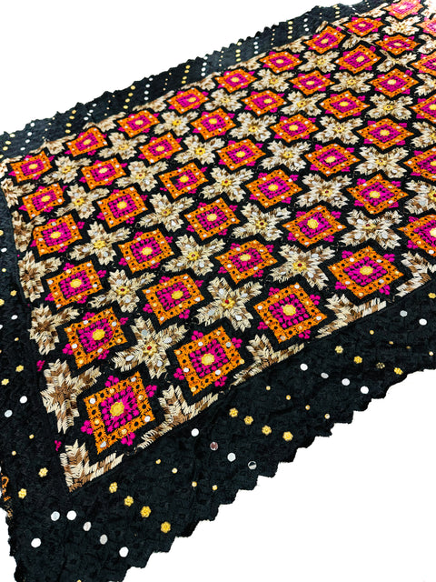 Pure chiffon based very Heavy work Phulkari dupatta all over stone work with Ghunghroo and mirror