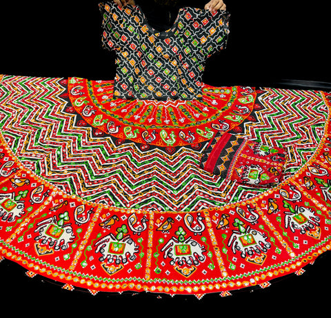 Multicoloured bigger flared Chaniya with blouse (size 38) and dupatta