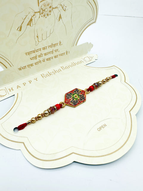 Beautiful Kundan stone Studded Rakhi In Beautiful Packing With beautiful message for Bhai