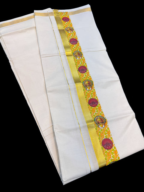 Woven Cotton Kerala Mundu / Dhoti in Off White ( 4 mtrs )