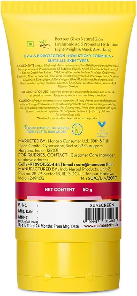 Hydraful Beetroot Sunscreen by Mamaearth 50gm