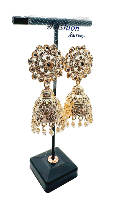 Golden stone with pearls work beautiful Jhumka