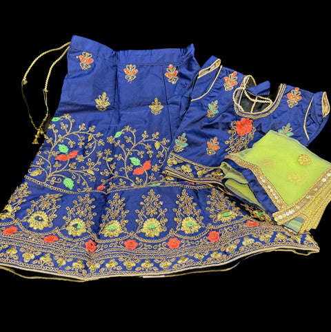 Blue colour silk based heavy embroidery work with stones readymade lehnga & blouse & contrast dupatta lehnga