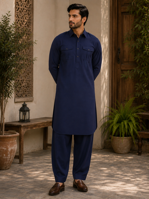 Cotton Linen kurta with pathani salwar(slight variation in color and design is possible )