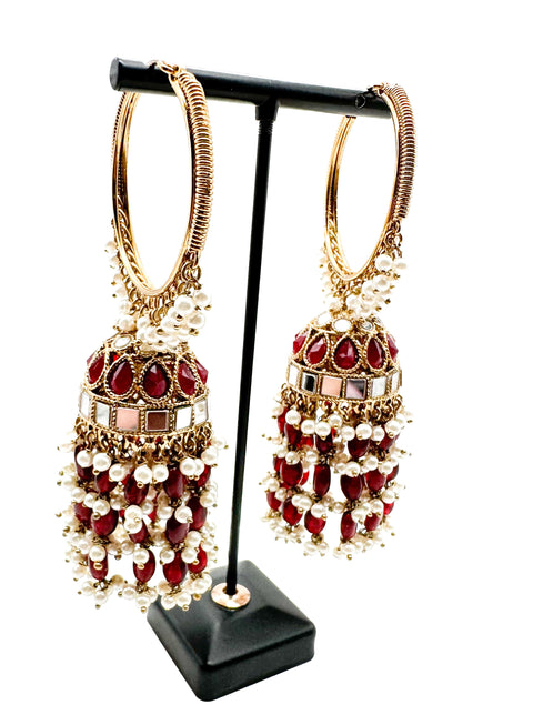 Pearls hanging with mirror work beautiful heavy work designer Jhumka Balian