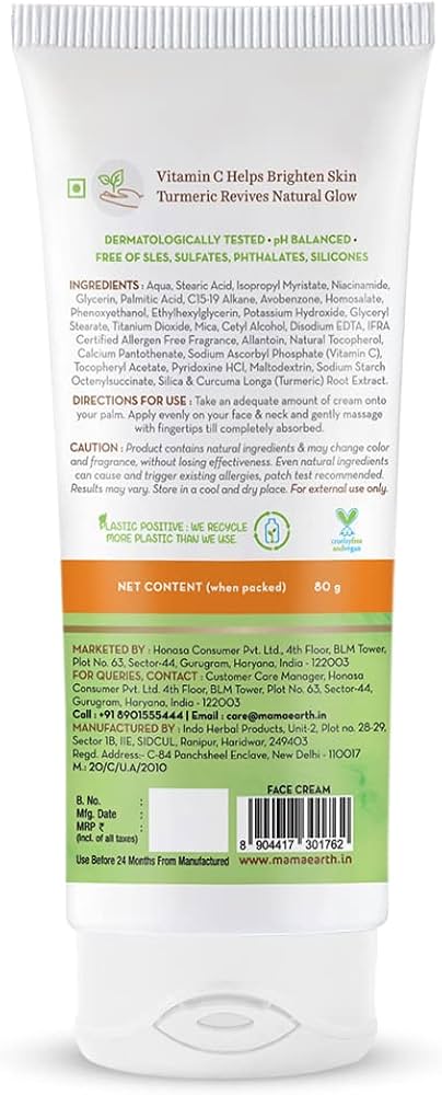 Mamaearth Vitamin C Daily Glow Face Cream | for Skin Illumination with Turmeric | Lightweight & Hydrating Formula | for All Skin Types(80g)