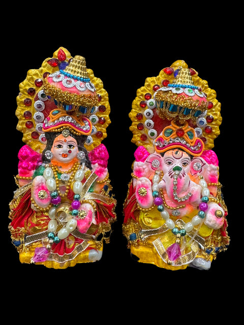 Beautiful Lakshmi Ji & Ganesh Ji Statue (Murti) slight variation in color and design is possible (13-16cm height appx)