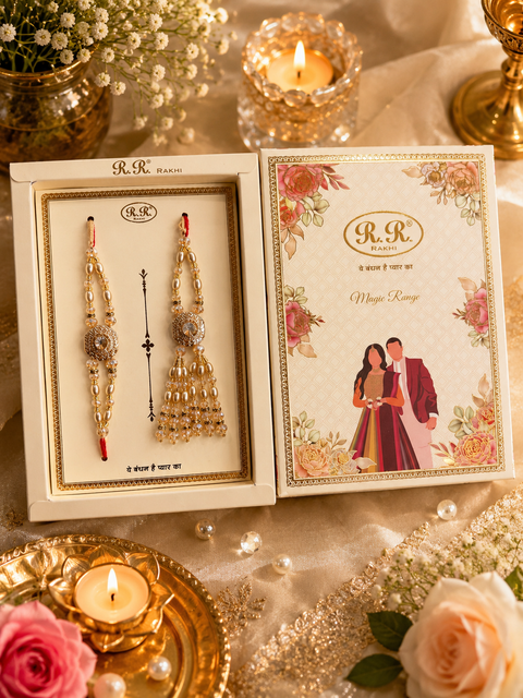 Bhai Bhabhi special Rakhi Stylish designer  with pearl detailing, presented in a premium gift box(price per bracelet)