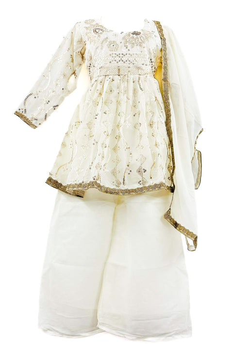 Nayra Cut Georgette based sequinned with Embroidery work with lace border work suit for Kids