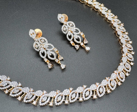 Golden American Diamond beautiful necklace set with crystal American diamonds