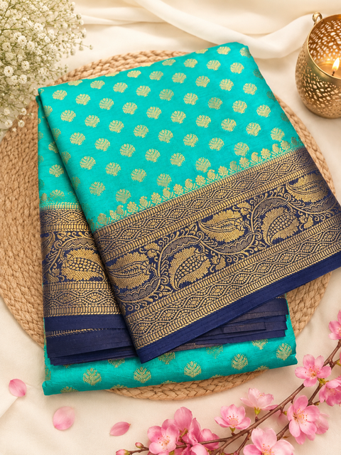 Art Silk Based beautiful design Saree with contrast Pallu (blouse is attached to Saree ) slight variation in color and design is possible )