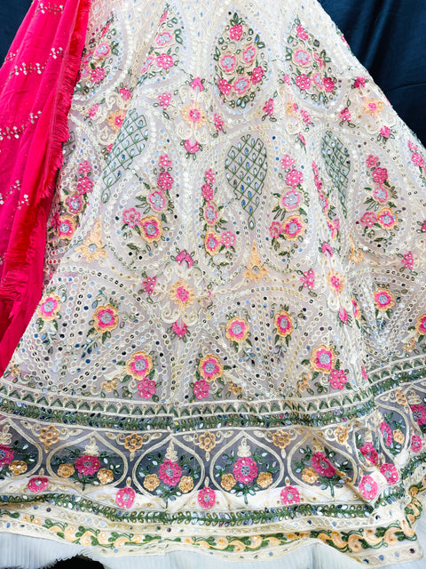 Netting Based Beautiful embroidery with Mirror & Stone Work Designer Party Gown