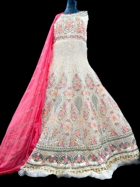 Netting Based Beautiful embroidery with Mirror & Stone Work Designer Party Gown