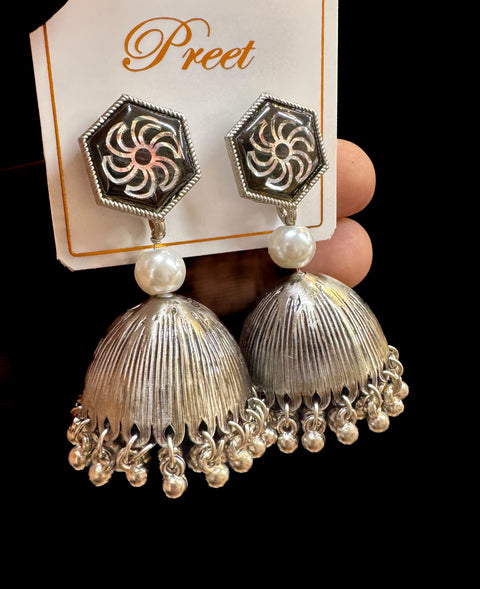 Beautiful oxidised Jhumka with colourful meenakari work
