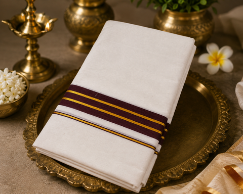 Woven Cotton Kerala Mundu / Dhoti in White ( 4 mtrs )Kurta not included,slight variation is possible