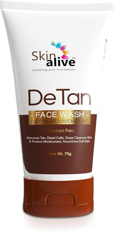 Skin Alive DeTan Face Wash, Detox-Rejuvenating, Paraben Free, Tan Removal, Deep Cleansing, 75g
