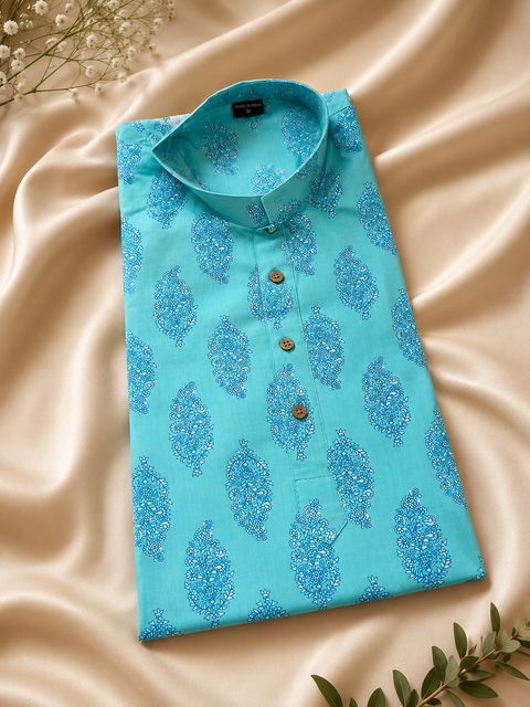 Pure cotton based Men’s Printed kurti (sizes mentioned in inches ,not according to the label on Kurti)size 44 kurti- Length 40 inches and size 46-length 42 inches ) Kurti only. Pants not included.