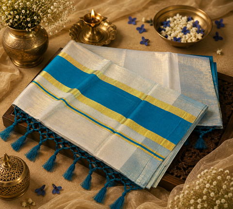 KERALA GOLD TISSUE WITH GOLD ZARI BORDER BEAUTIFUL SAREE (slight variation in color & design is possible)