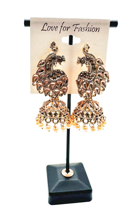 Peacock design Golden stone with pearls work beautiful Jhumka