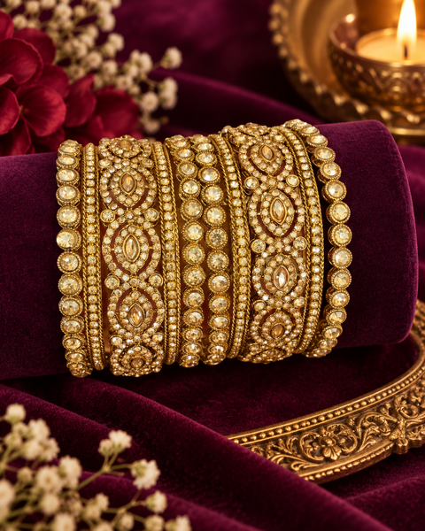 Beautiful bangle set featuring sparkling polki stones (Slight variations in color & design is possible )
