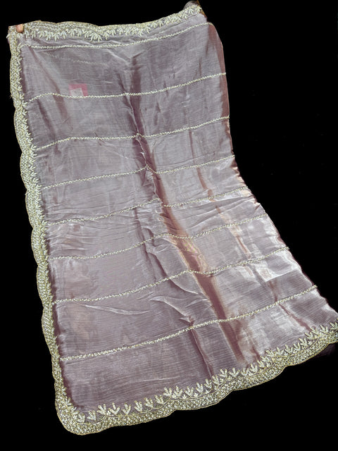 Jimmy Choo base fabric With Beautiful handwork all over on Saree and border