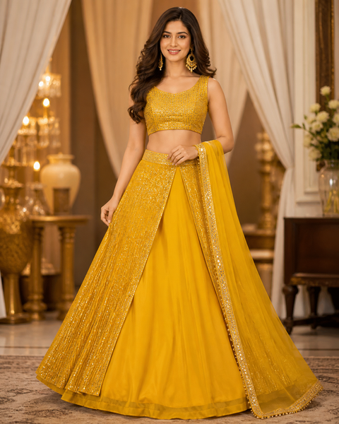 Georgette based beautiful embroidery work & mirror work blouse and lehnga  with Georgette dupatta
