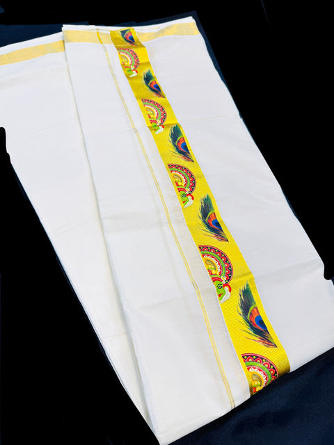 Woven Cotton Kerala Mundu / Dhoti in Off White ( 4 mtrs )