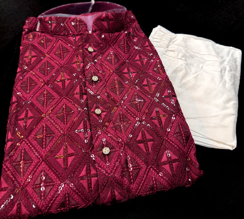 Pure Rayon Based Beautiful heavy Embroidery Work At Front And Back With Sequins Work Designer Kurta & White Pants