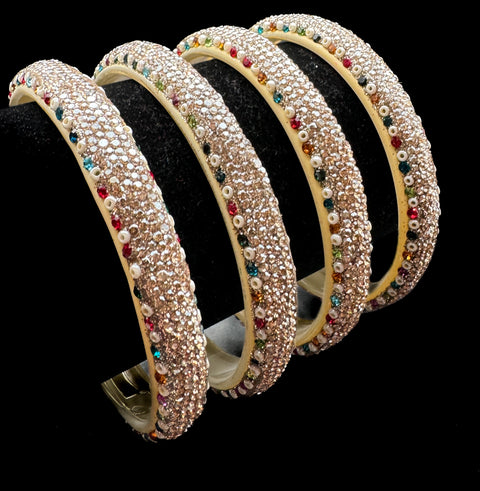 Multicoloured Golden jerkan Stone with pearls beaded beautiful Glass kade set (4 Kade in 1 pack ) Price per pack