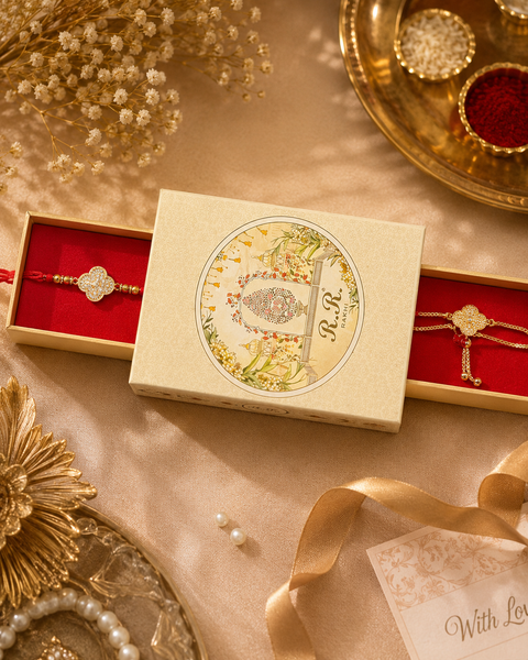 (Video clip attached )Bhai Bhabhi special American diamond stones Rakhi ,Stylish with pearl detailing, presented in a premium gift box