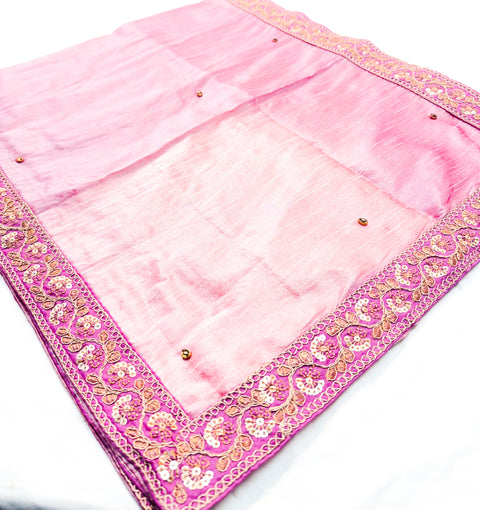 Rose Pink colour silk based golden printed Dulha Sherwani dupatta