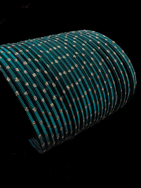 Golden Shimmer dotted metal bangles 2 dozen in 1 Set