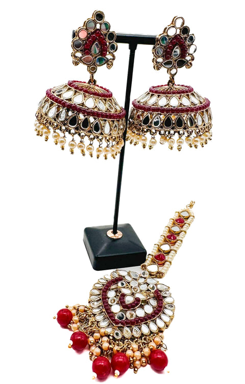 Mirror work with pearls work beautiful Jhumka Balian big size with Tikka