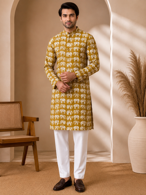 Pure cotton based Men’s Printed kurti (sizes mentioned in inches ,not according to the label on Kurti)size 44 kurti- Length 40 inches and size 46-length 42 inches ) Kurti only. Pants not included.