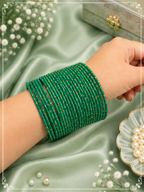 Golden Shimmer dotted metal bangles 2 dozen in 1 Set (slight variation in color & design may occur)