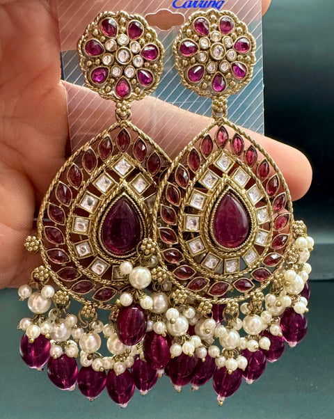 Beautiful Kundan & Pearls work bigger earrings (very lite weight)