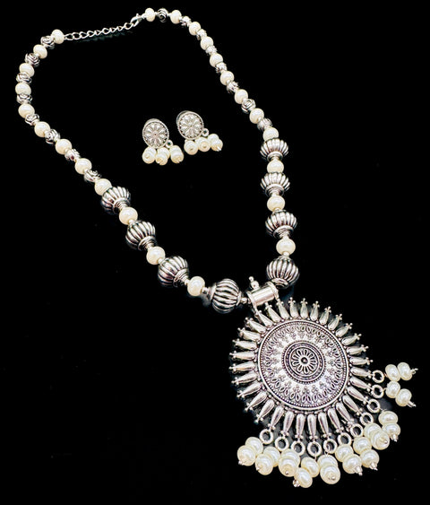 Beautiful Pearls work oxidised Necklace with earrings