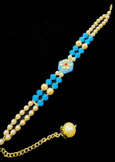 Pearls beaded Beautiful Stone Work Rakhi Bracelet style