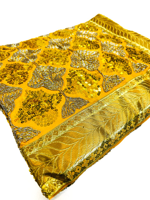 Silk Based heavy sequined Embroidery Work work Rumala Sahib Double Set With Palkan