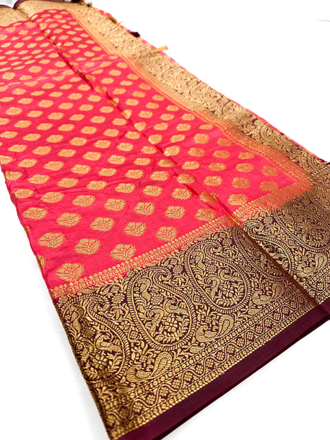 Art Silk Saree beautiful designed with contrast blouse and Pallu