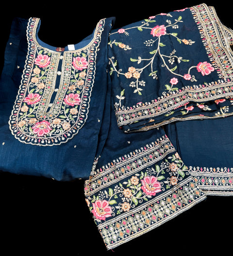 Soft Georgette silk based embroidery with sequined work designer kameez with plazo pants and dupatta with embroidery border work Dupatta