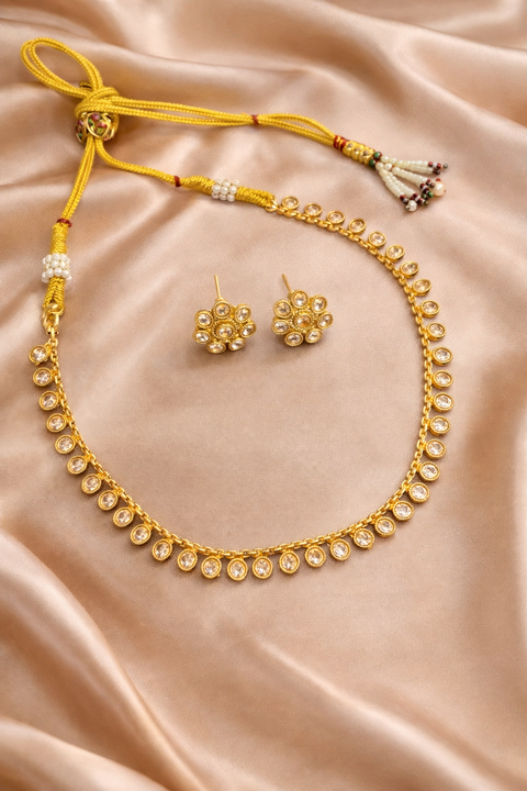 Original lite Gold Polki stones small necklace with small studs
