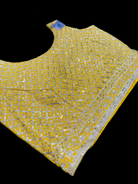 Georgette based embroidery with hand work crop top designer blouse with lehnga and Georgette dupatta