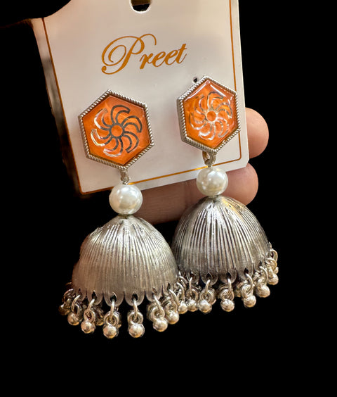Beautiful oxidised Jhumka with colourful meenakari work