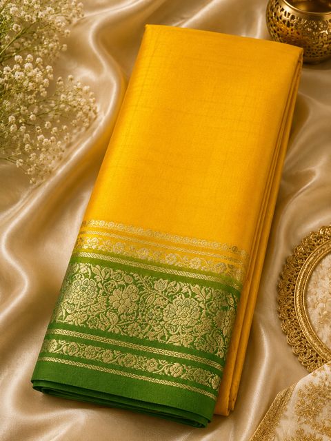Plain silk Saree with contrast zari border and contrast plain Blouse, Model-Worn Blouse Is For Reference Only. Unstitched Blouse Piece Is Attached With Saree(Slight Variation In Color & Design Is Possible)